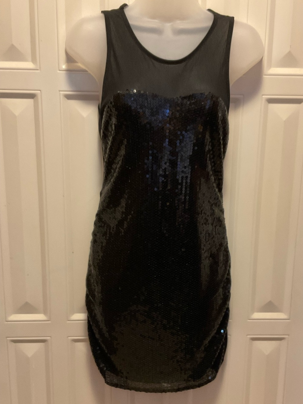 Wetseal Mini Club Sheer Mesh Sequin Dress Black